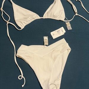 Brand New White L*Space Small Bikini, High Waisted bottoms and string top
